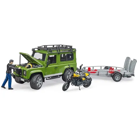 BRUDER® Land Rover Defender mit Anhänger und Scrambler Ducati Full Throttle