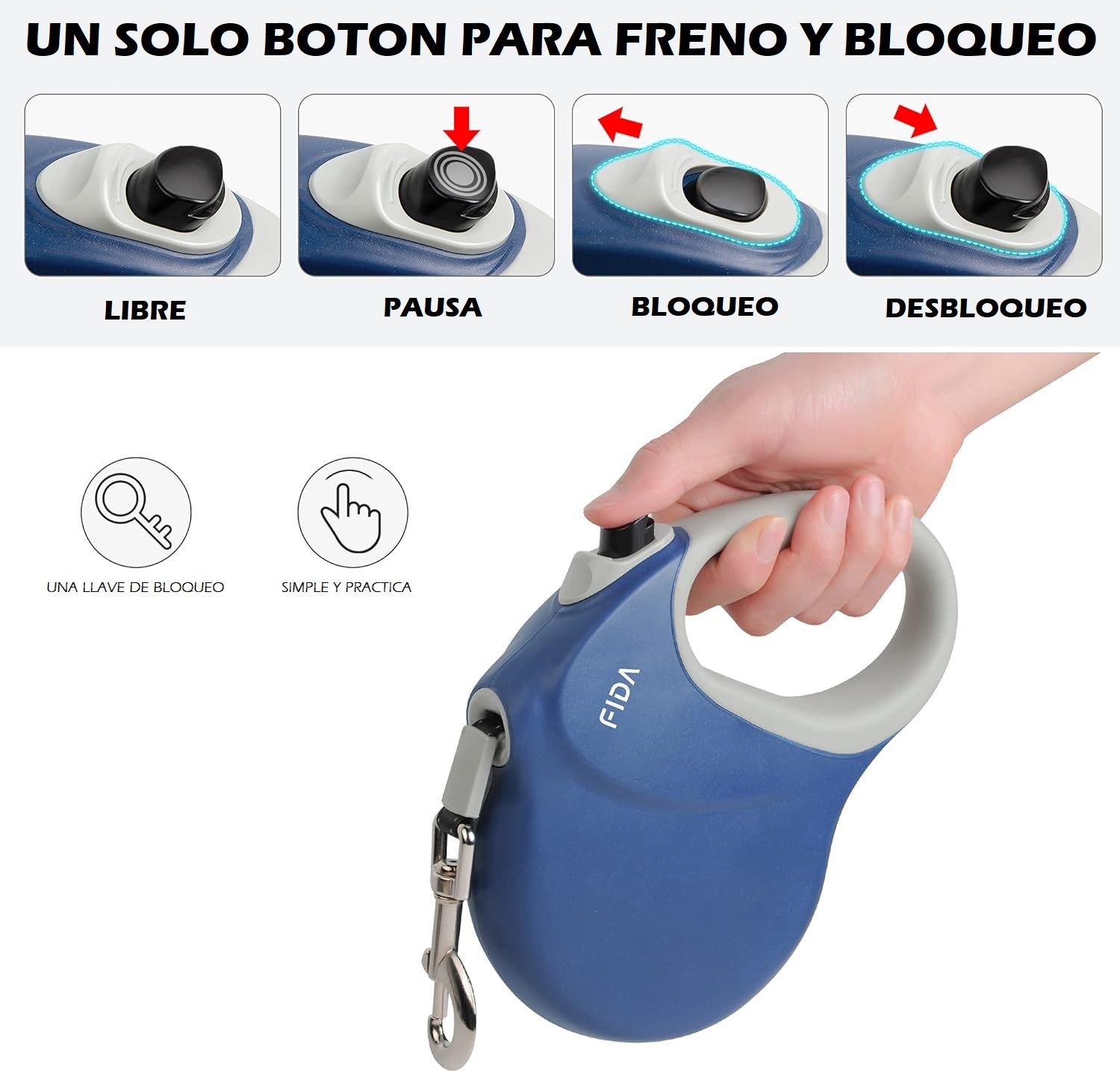 Guia retrátil extra longa Fida de 8 metros