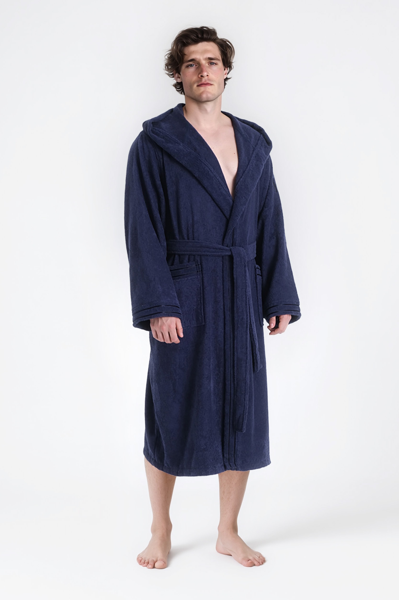 Bruno Banani Herrenbademantel »Clement, ideal für Sauna & Spa, Hotelbademantel, Morgenmantel«, 1 Stk. 100% Baumwolle, einfarbig, glänzende Streifen-Bordüre, Taschen, S-4XL