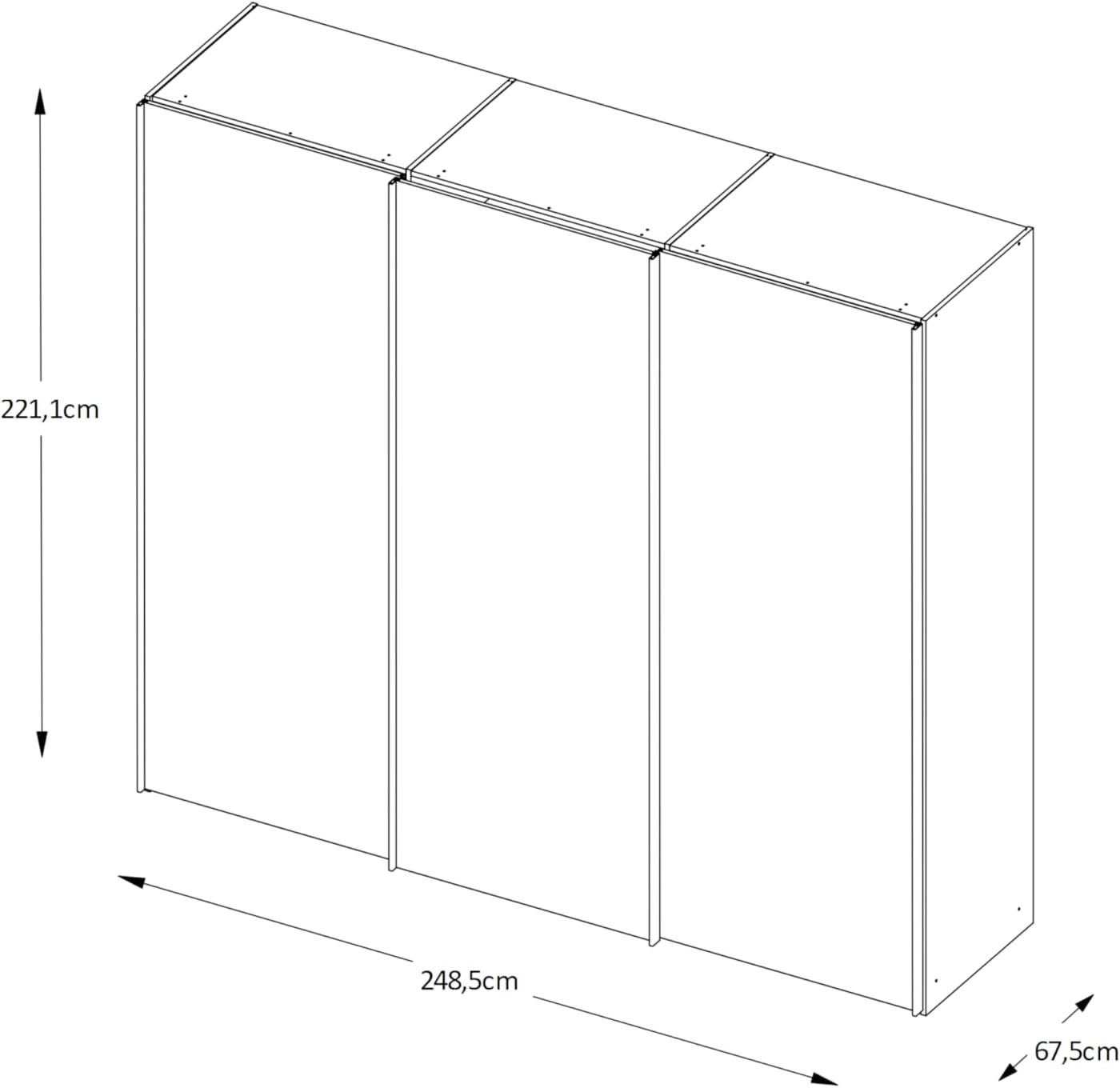Staud Schwebetürenschrank 3-türig Includo, Dekor weiß, 222cm / 249cm / 68 cm (H/B/T), Basic