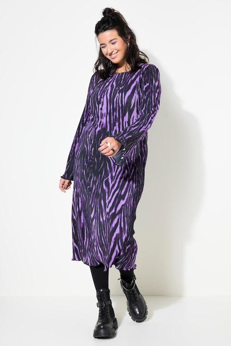 Plissee-Midikleid, Slim Shape, Alloverprint, Langarm