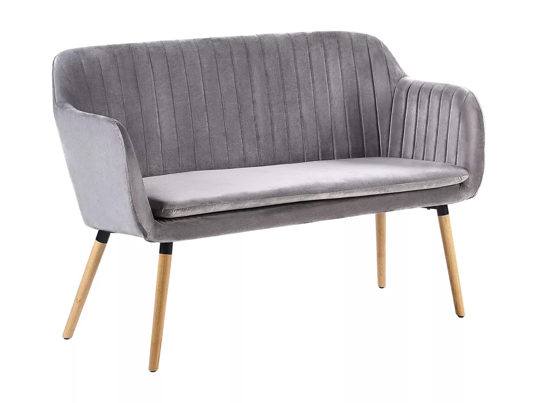 Canapé banquette 2 places en velours gris clair TABY