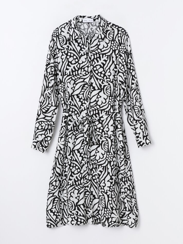 Vestido midi camisa - Preto/cru