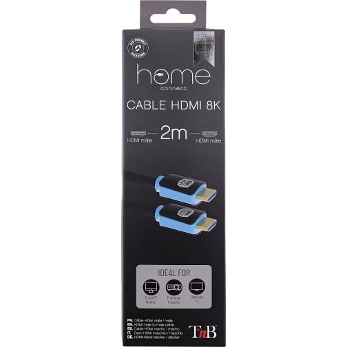 Cable t'nb hdmi male/male 19+1 broches hd ready 2,1,8k  cable 2m coloris noir / bleu