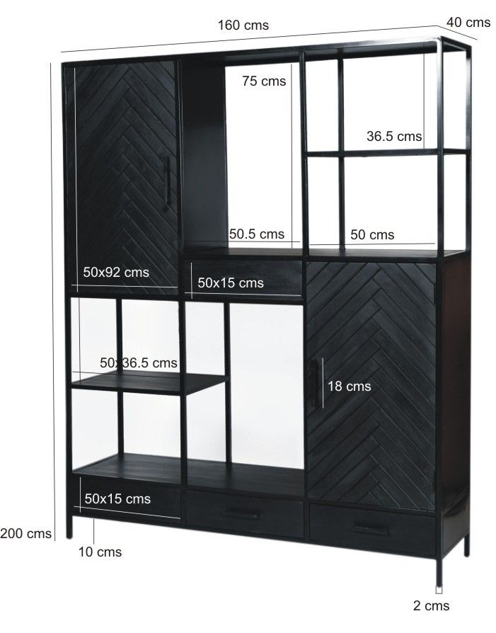 Boekenkast York B160 x D40 x H200 cm
