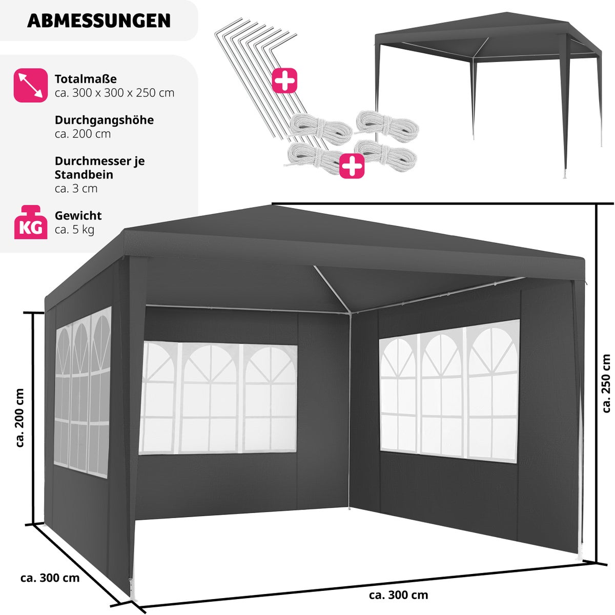 tectake Baraban 3 x 3 m paviljoen inclusief scheerlijnen en haringen