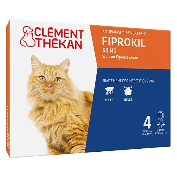 Clement Thekan Fiprokil Tratamento contra pulgas e carrapatos para gatos com 1 kg ou mais - 4 pipetas
