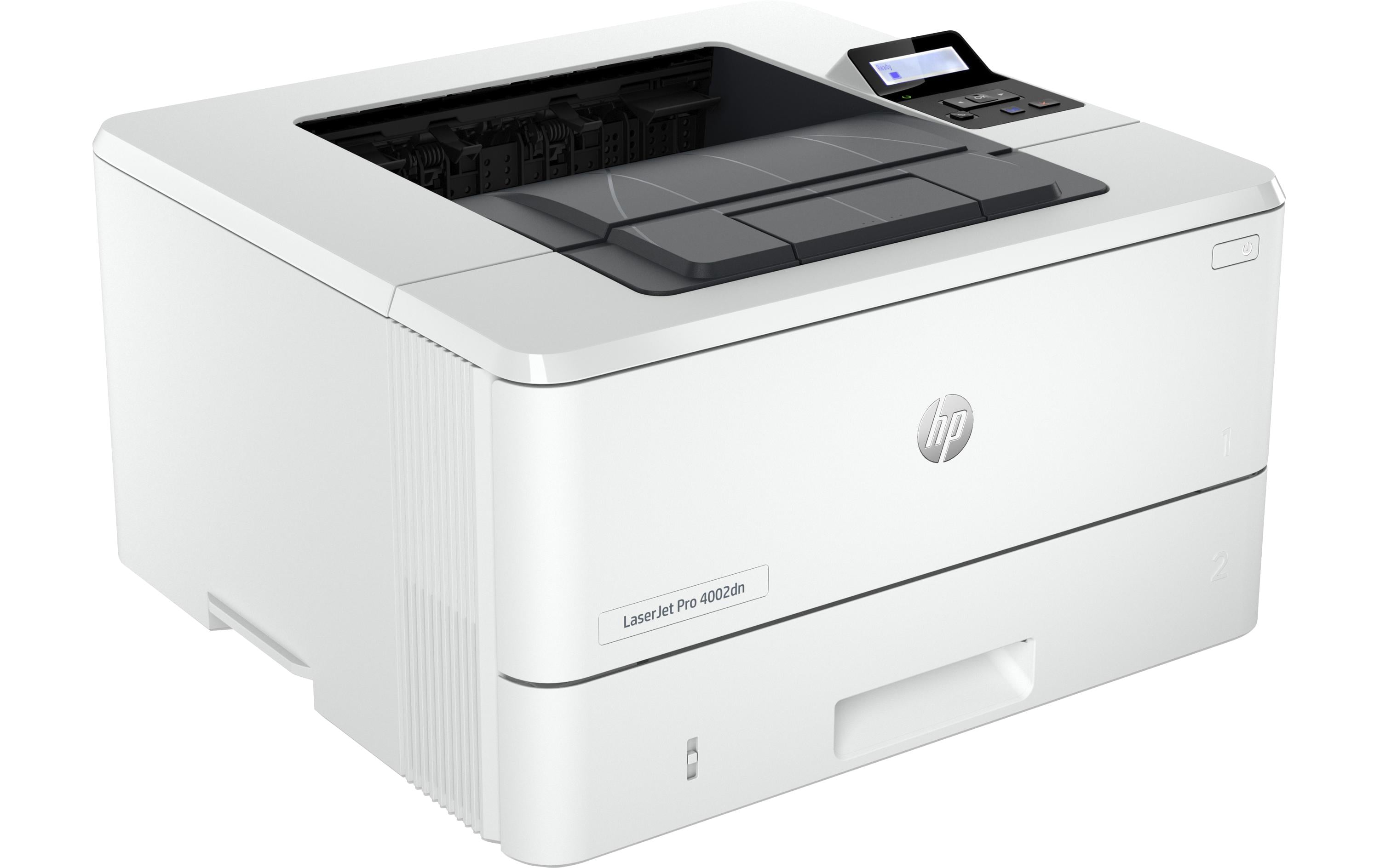 Drucker LaserJet Pro 4002dn<br>Laserdrucker mit schneller Aufwärmphase, zwei Papierfächern (Mehrzweckfach + Standardpapierfach) und Netzwerkanschluss
