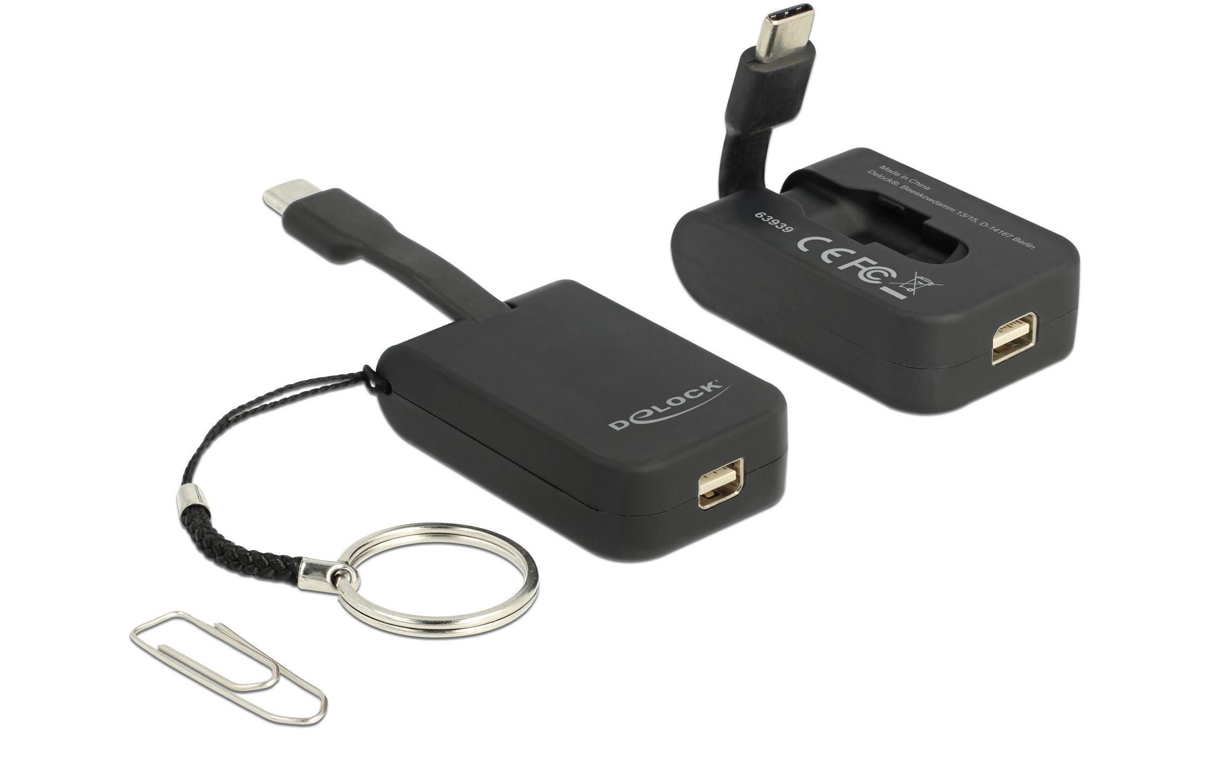 Adapter USB Type-C – Mini-DP 4K, 60Hz, mit SchlüsselanhängerDelock USB Type-C Adapter zu mini DisplayPort (DP Alt Mode) 4K 60 Hz – Schlüsselanhänger
