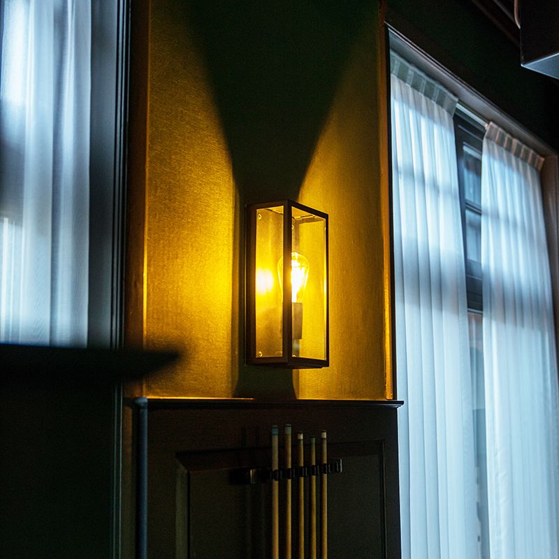 Industriële buiten wandlamp zwart IP44 met glas - Rotterdam