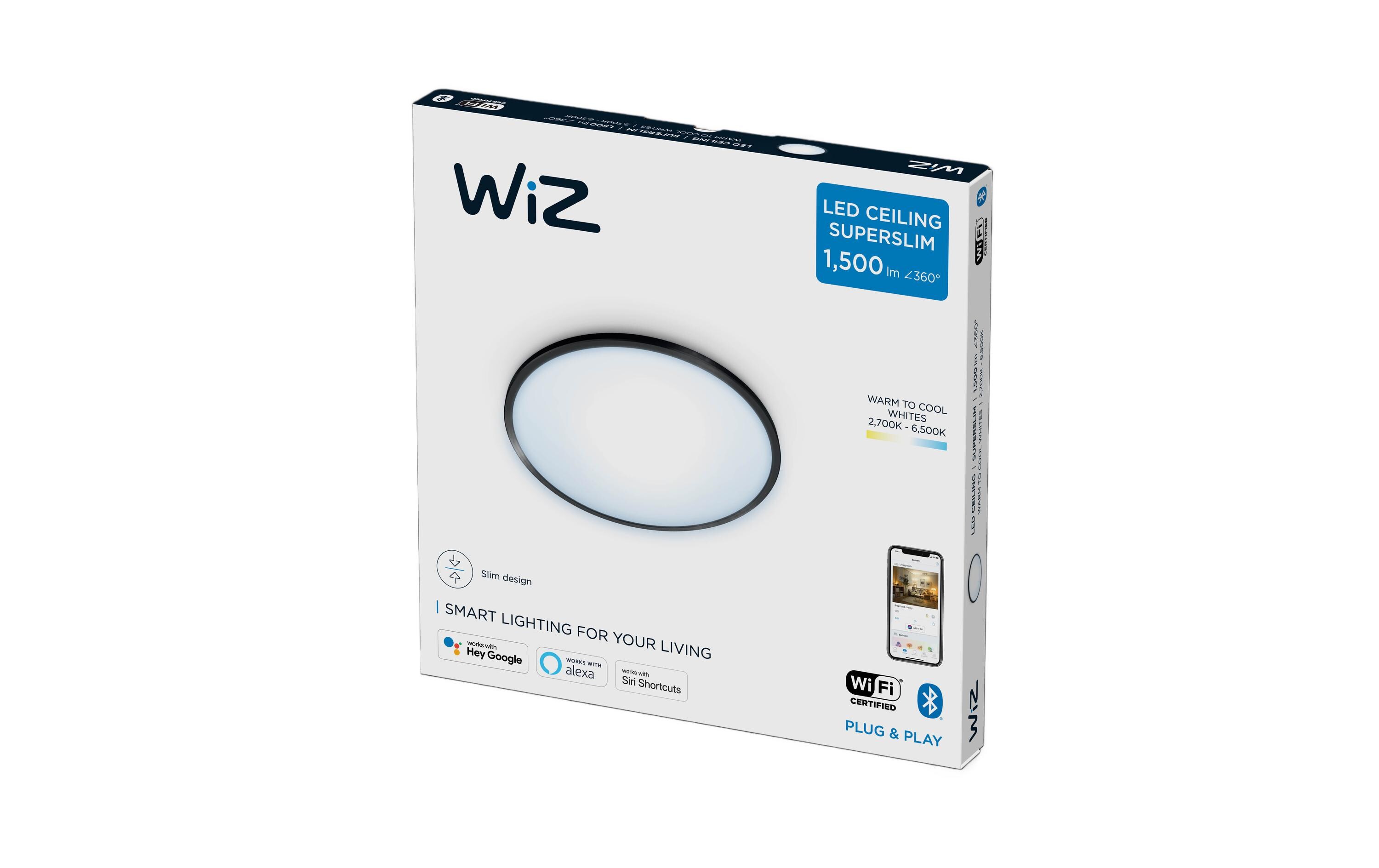 Deckenleuchte SuperSlim 16W Tunable White Schwarz EinzelpackSmartes Leuchtmittel, steuerbar über Bluetooth, Matter, WLAN