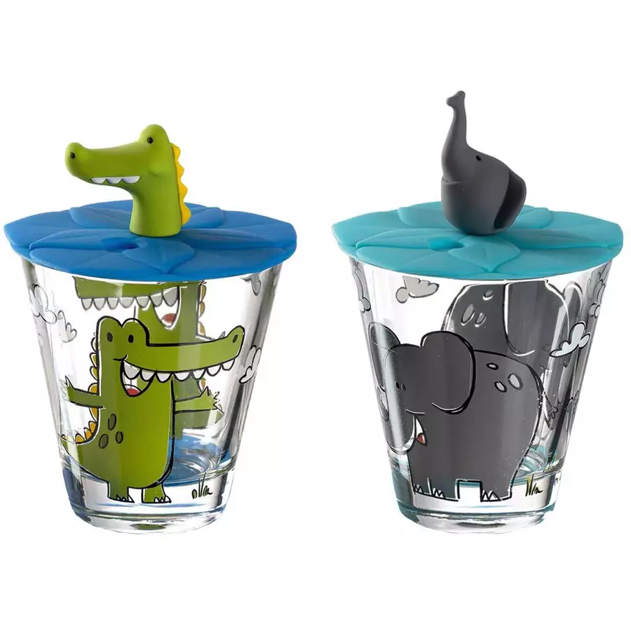Leonardo Kinderbecher mit Deckel Bambini 215 ml 2er Set grau-grün