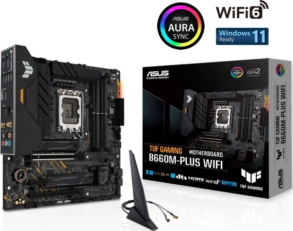 ASUS TUF GAMING B660M-PLUS WIFI - Bundkort - micro ATX - LGA1700 sokkel - B660 Chipset - USB-C Gen 2x2, USB 3.2 Gen 1, USB 3.2 Gen 2, USB-C Gen1 - 2.5 Gigabit LAN, Wi-Fi 6, Bluetooth - onboard grafik (CPU påkrævet) - HD Audio (8-kanaler)