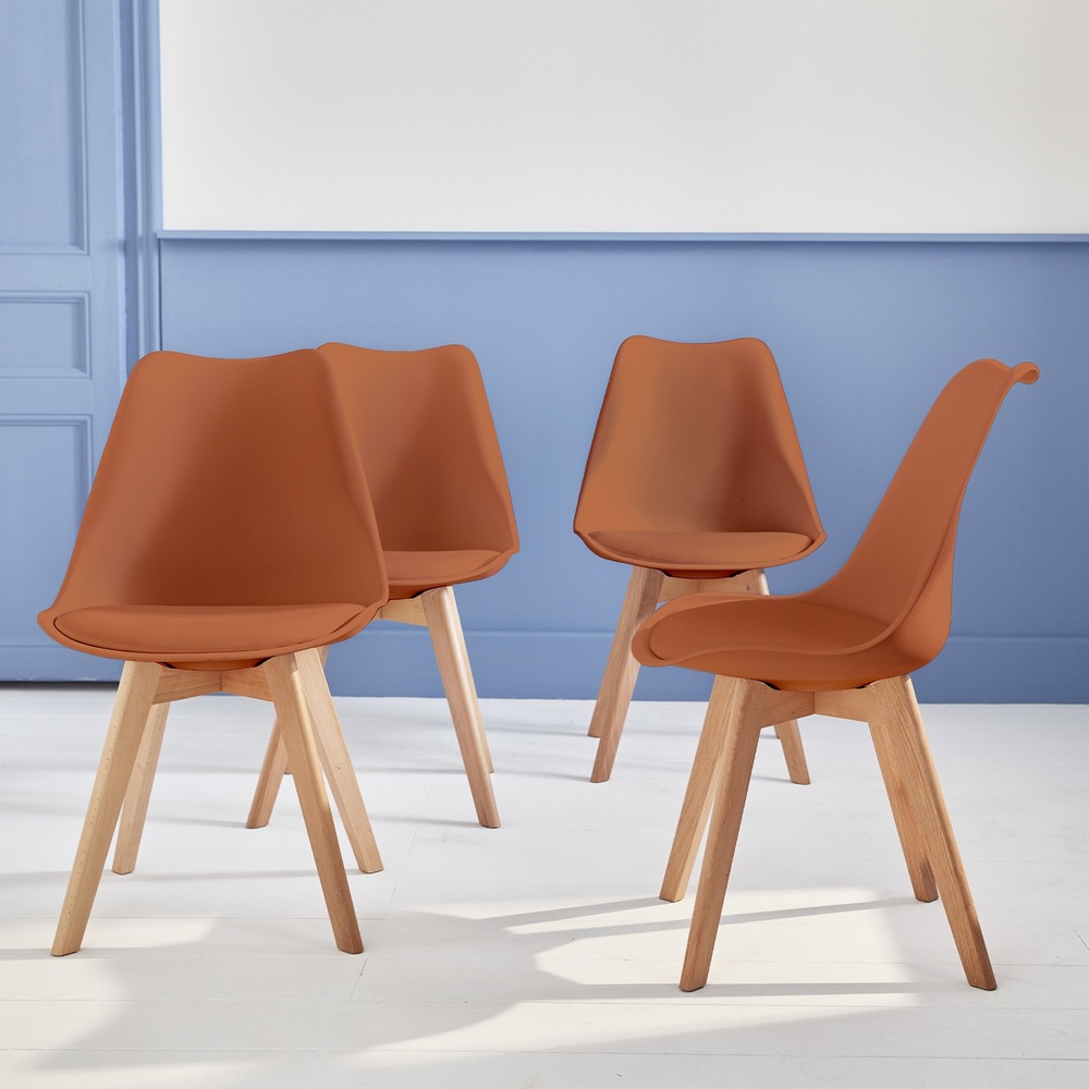 Lot de 4 chaises scandinaves. Pieds bois de hêtre. Chaises 1 place. Terracotta