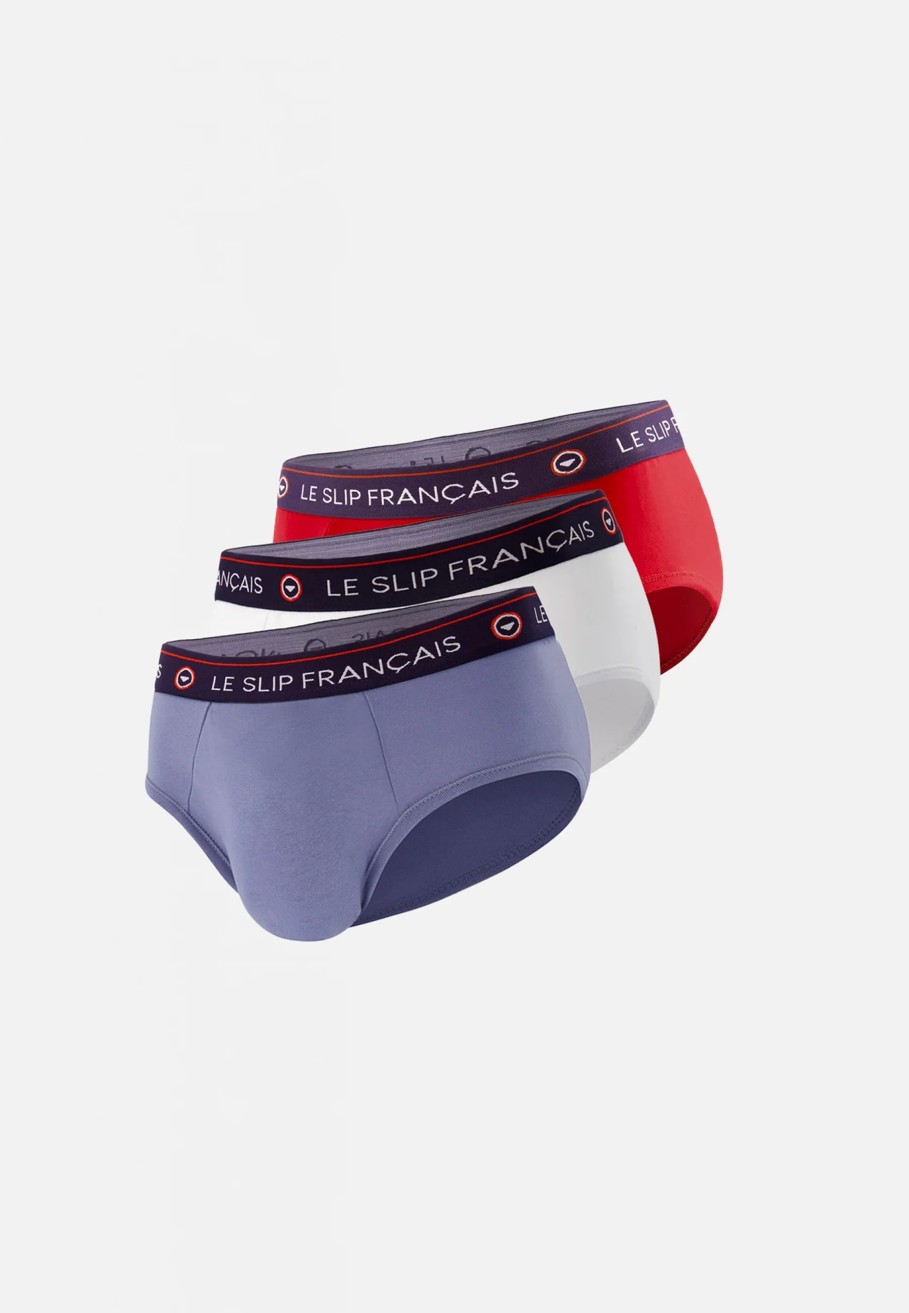 Trio de Slips en Coton-Pack Trio Slip Intrépide Bleu Jean Blanc Rouge Cerise