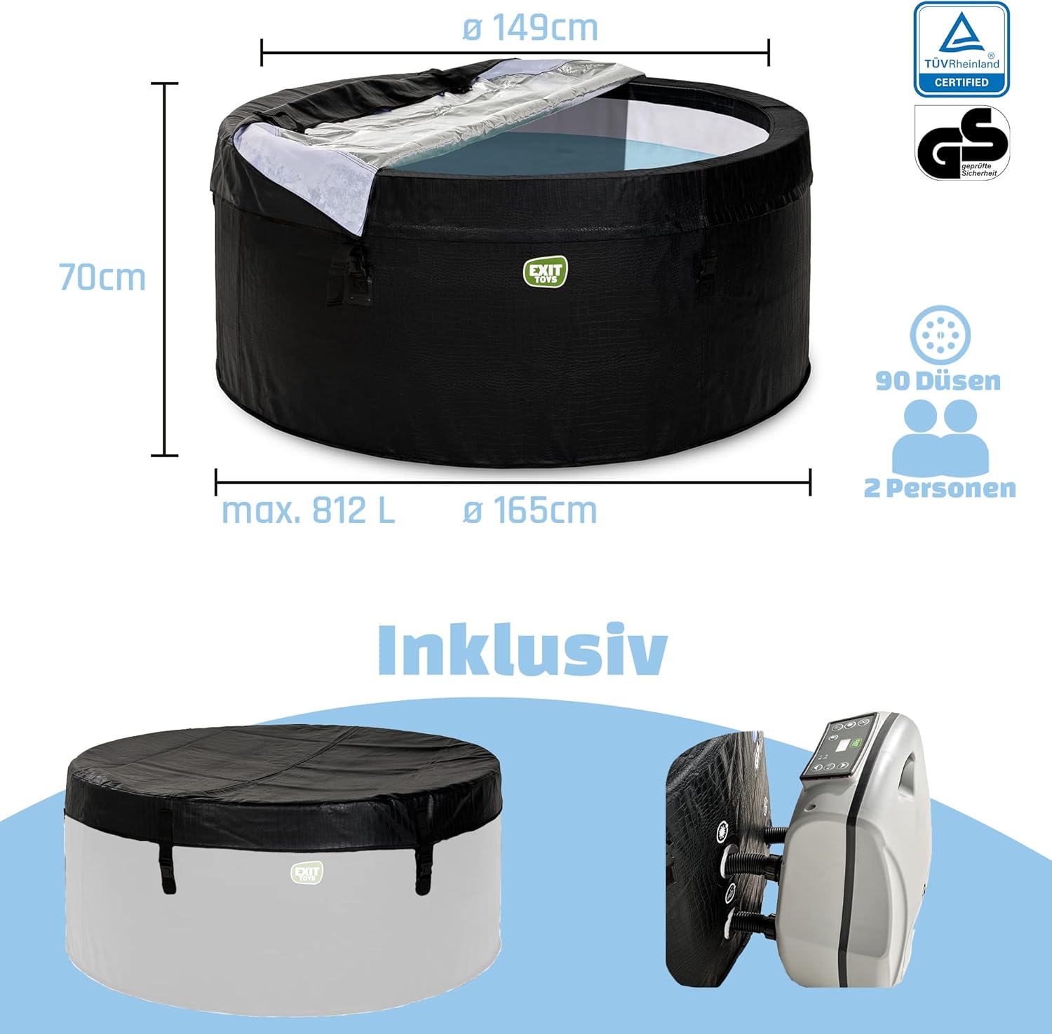 EXIT TOYS | Leather Premium Whirlpool - Rund - Für 2 Personen, Schwarz, ø 165 cm