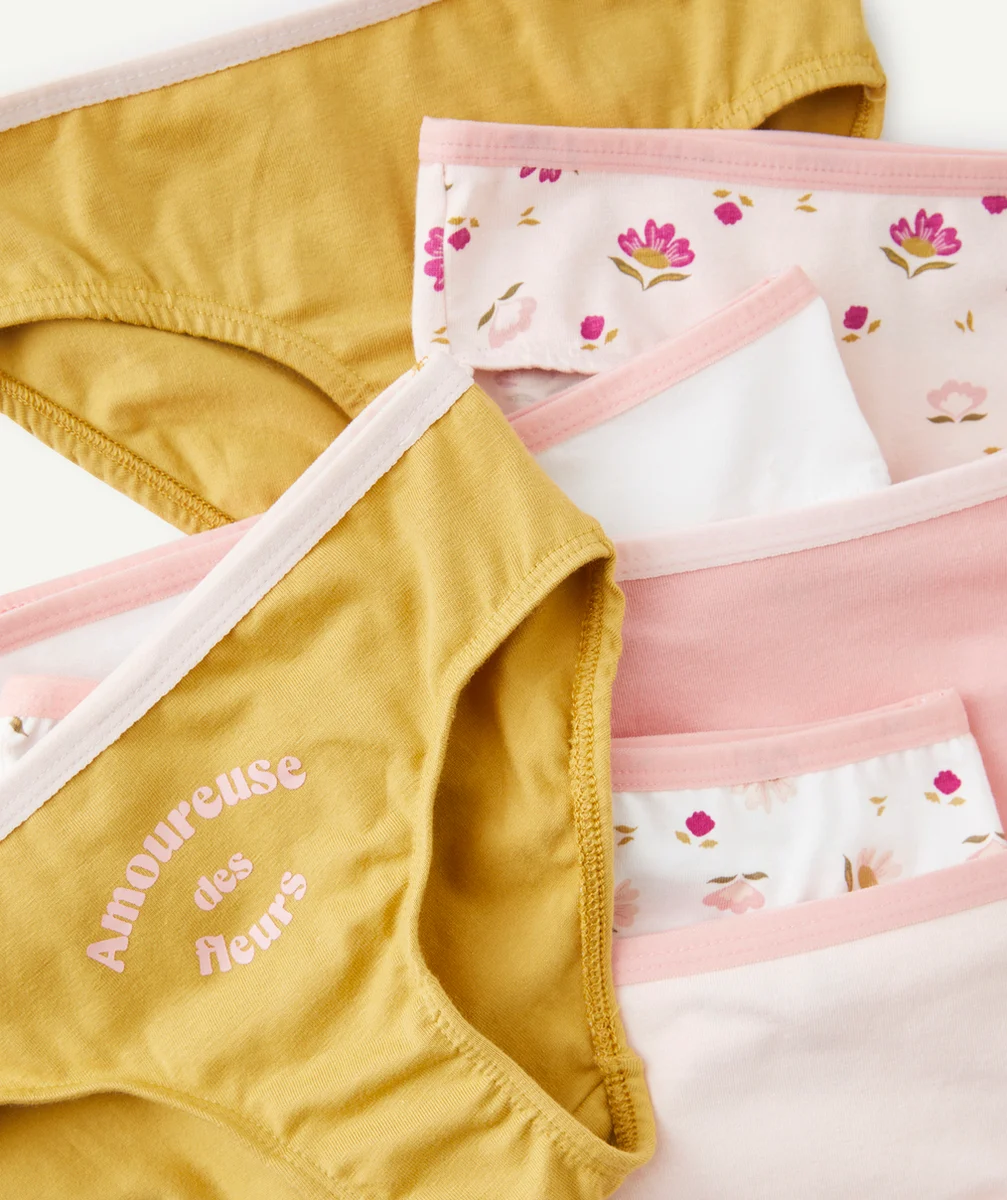 LOT DE 7 CULOTTES FILLE EN COTON BIO UNIES ET FLEURIES