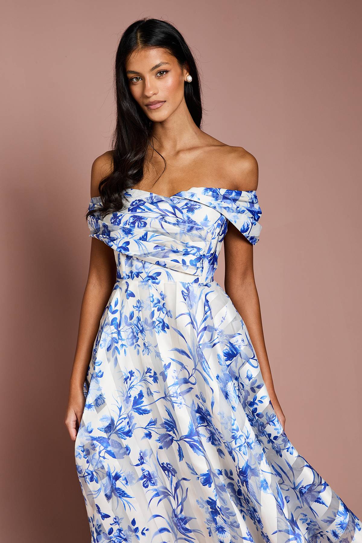 Coast Robe Midi Plissée en Organza à Rayures Petites