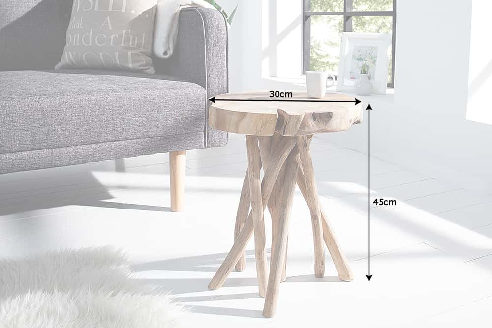 Exklusiver Beistelltisch ROOT 30cm natur Teak Massivholz Hocker Wurzelholz rund