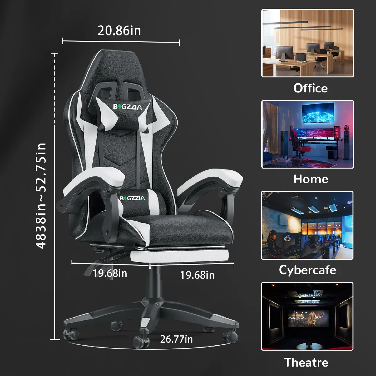 RATTANTREE Chaise de Gaming avec Repose-Pied - Noir Blanc