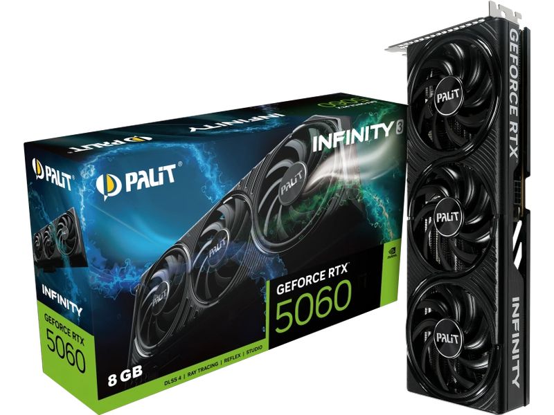 Palit Grafikkarte GeForce RTX 5060 Infinity 3 8 GB Gamer-Grafikkarte mit 8 GB GDDR7-Speicher, ermöglicht Auflösungen bis zu 8k