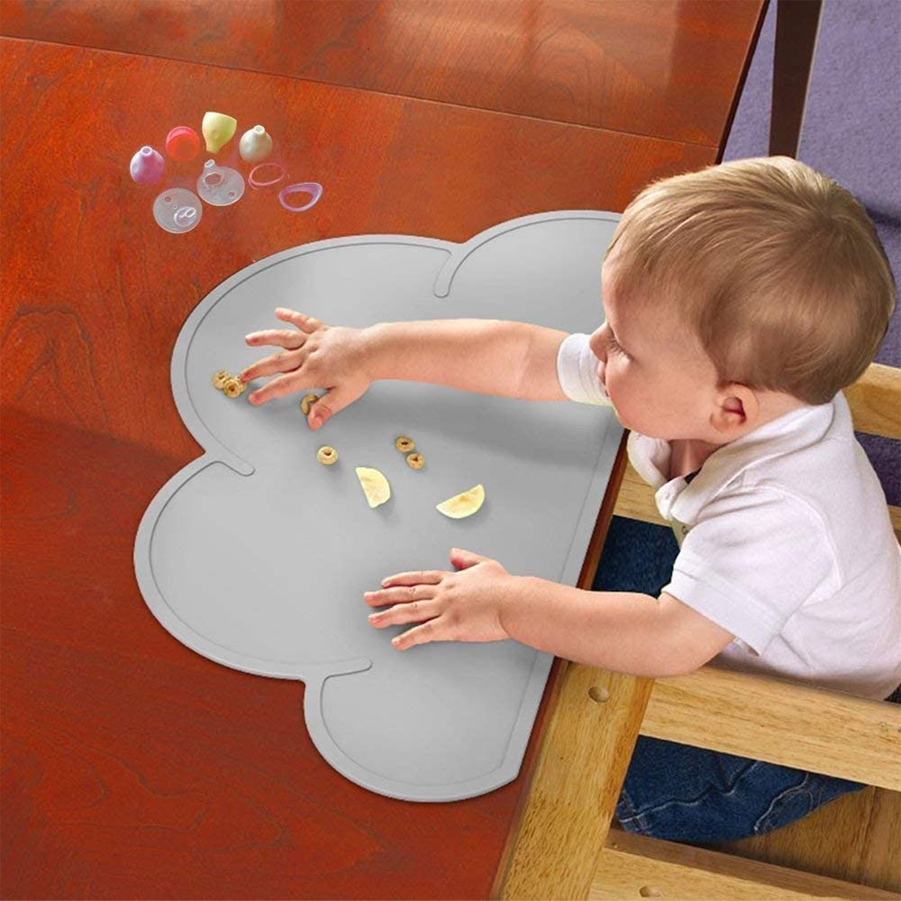 (480x270x21mm) Rutschfeste Kinder Silikon Tischunterlage Platzdeckchen Untersetzer Abwaschbar im Wolken Design - Hellblau