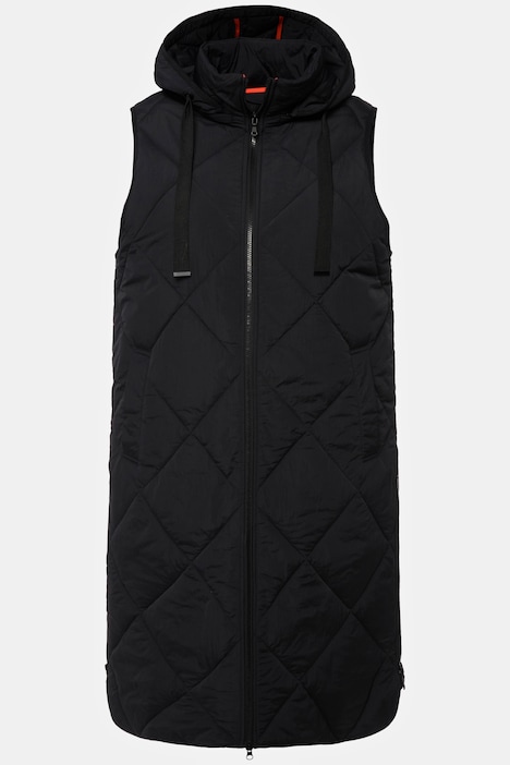 Long-Steppweste, seitliche Zipper, Stehkragen, ärmellos