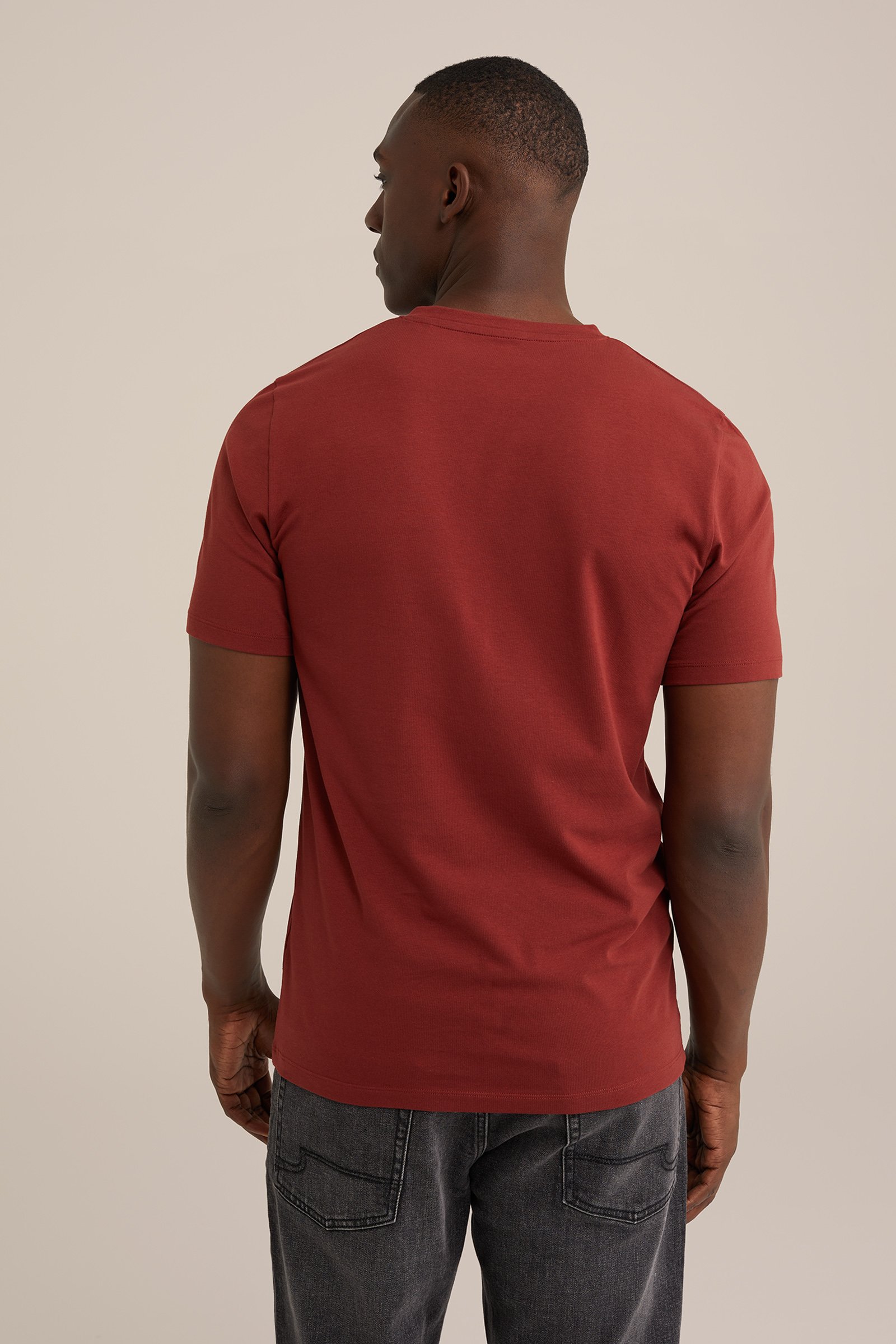 T-shirt met V-hals WE Fashion Donkerrood