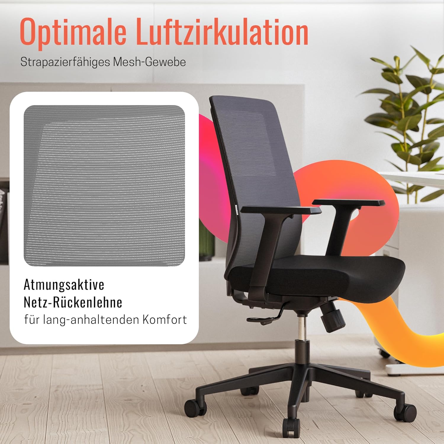 Yaasa Chair Lite Bürostuhl Ergonomisch Schwarz – Schreibtischstuhl mit Lordosenstütze & 1D-Armlehnen – Drehstuhl mit stufenlos einstellbarem Rückenlehnen-Widerstand – Home Office & Büro – 120kg