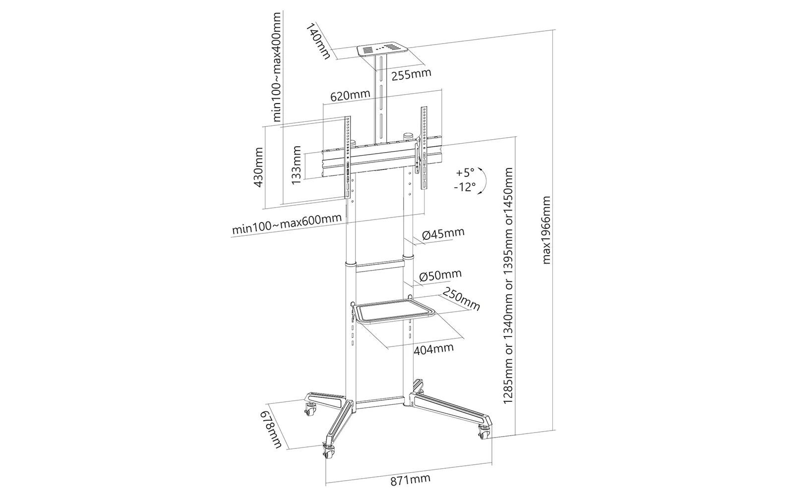 TV-Trolley FL50-550BL1 bis 50 kg – Schwarz<br>Bodenständer für 37-70