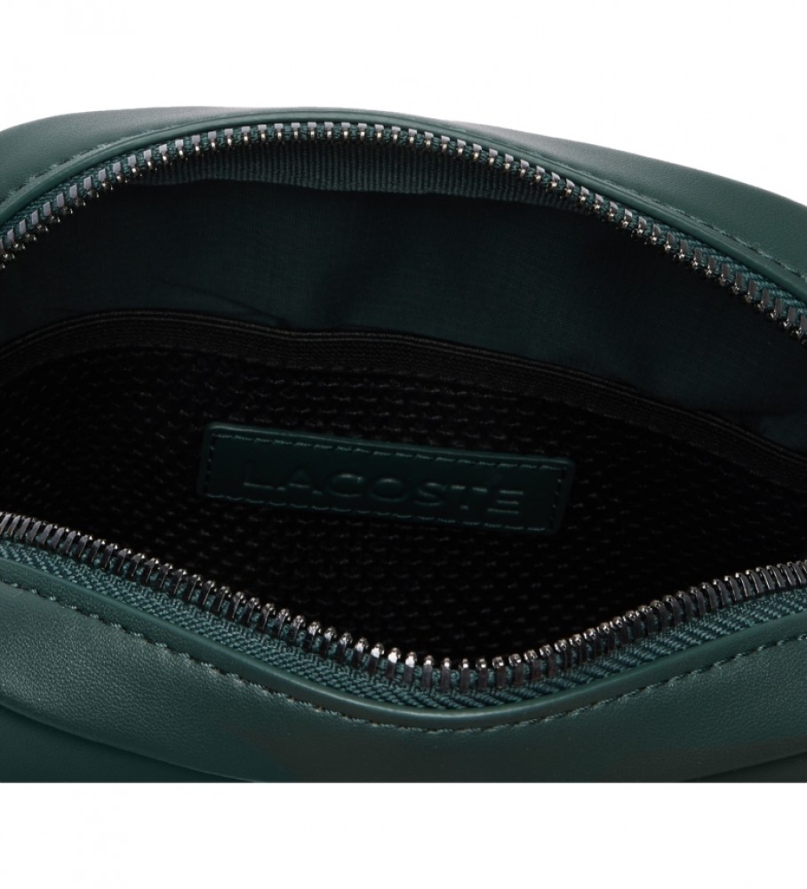 Bolsa de ombro vertical Lacoste verde-escura em couro.