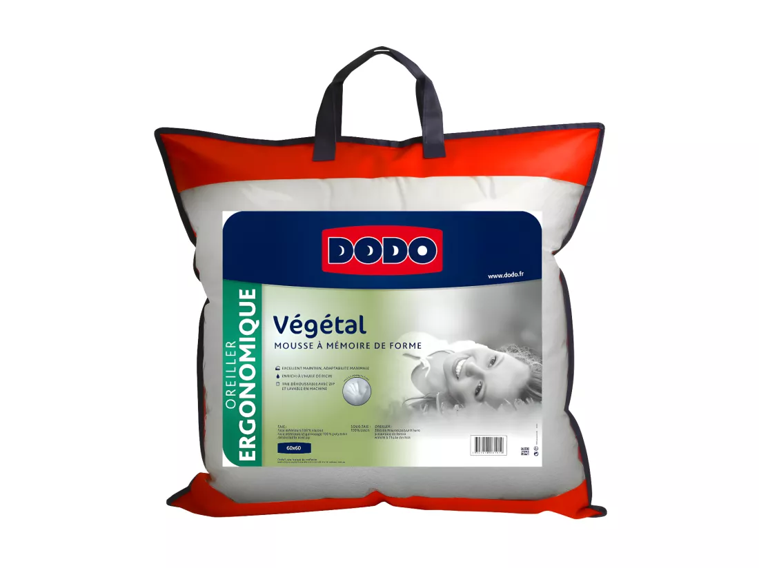 Oreiller DODO ergonomique à mémoire de forme - 60x60 cm - VEGETAL