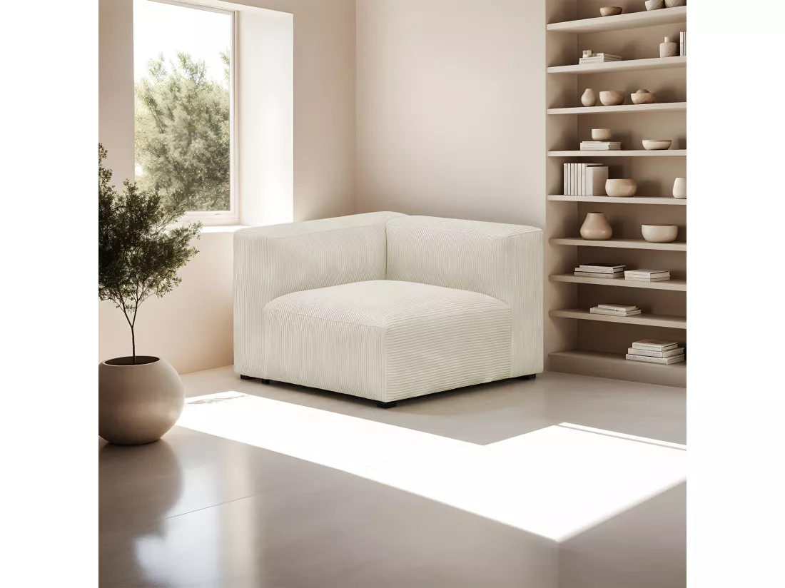 Chauffeuse d'angle à gauche modulable en velours côtelé beige - Modulo