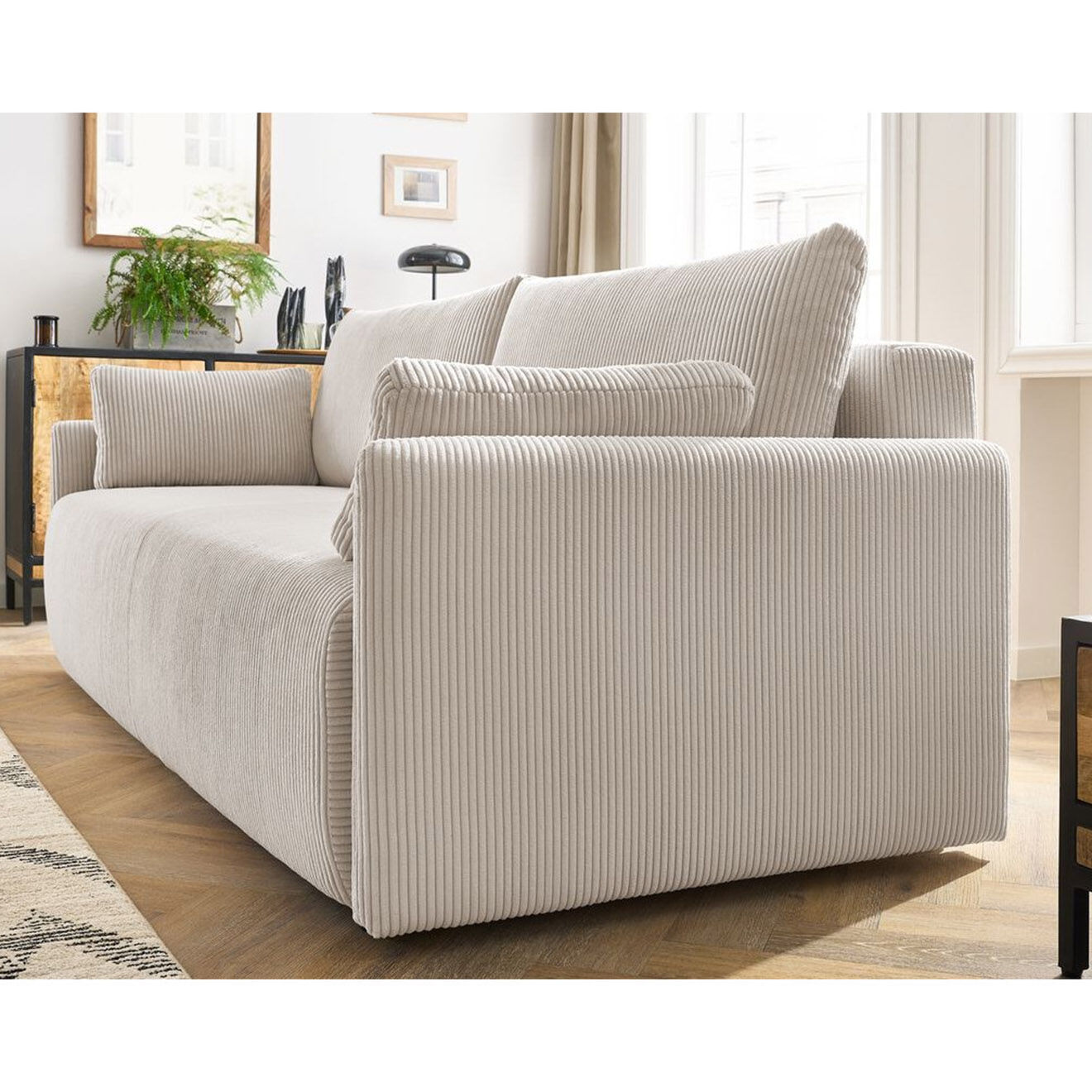 Bobochic Canapé convertible coffre marcel velours côtelé beige  - 211x100x86 cm