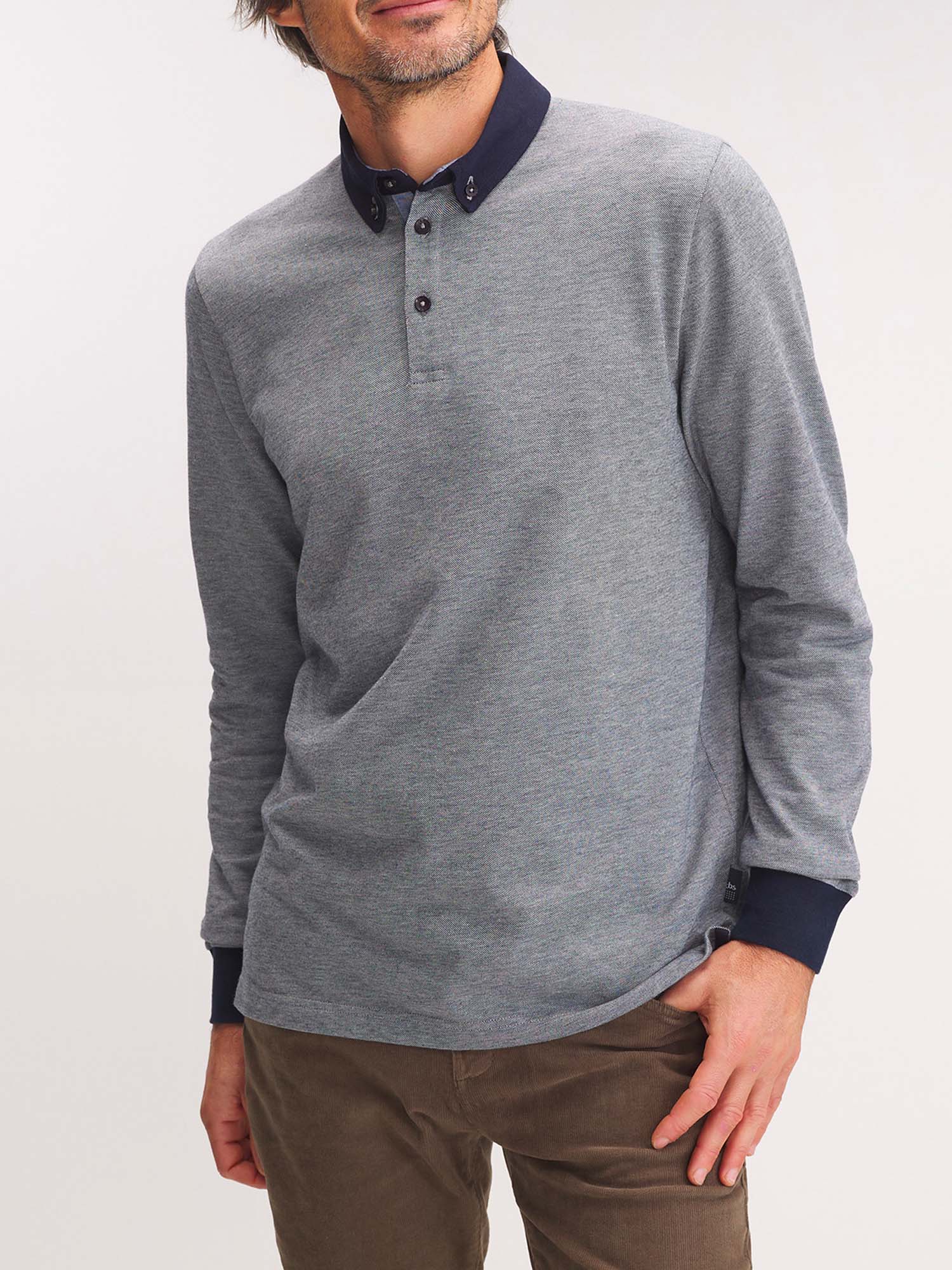 Polo Homme Manches Longues Gris