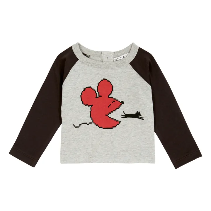 Emile et Ida T-Shirt Coton Bio Bicolore Souris | Gris chiné