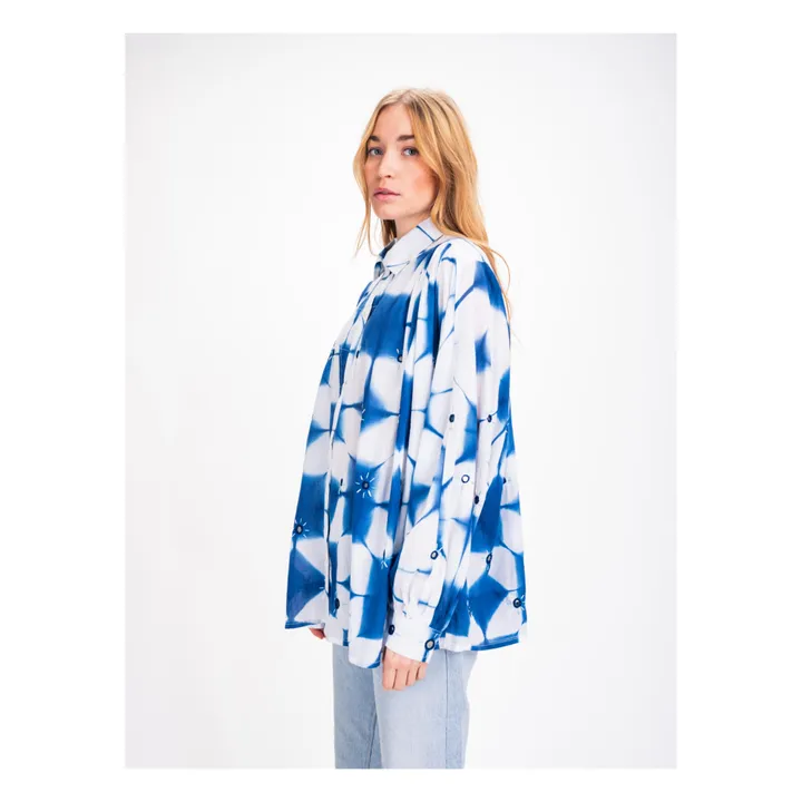 Virginie de Vinster Blouse Cramp Dye Voile de Coton | Bleu indigo