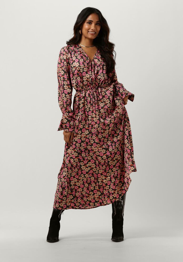 SECOND FEMALE roze second female midi jurk victory v-neck dress