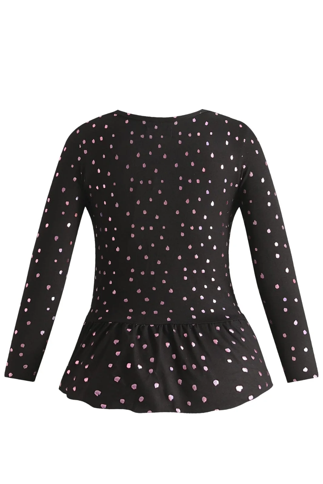 Liberte Ami Alma-Ls-Frill-Tshirt (Kids) lack pink holographic dot