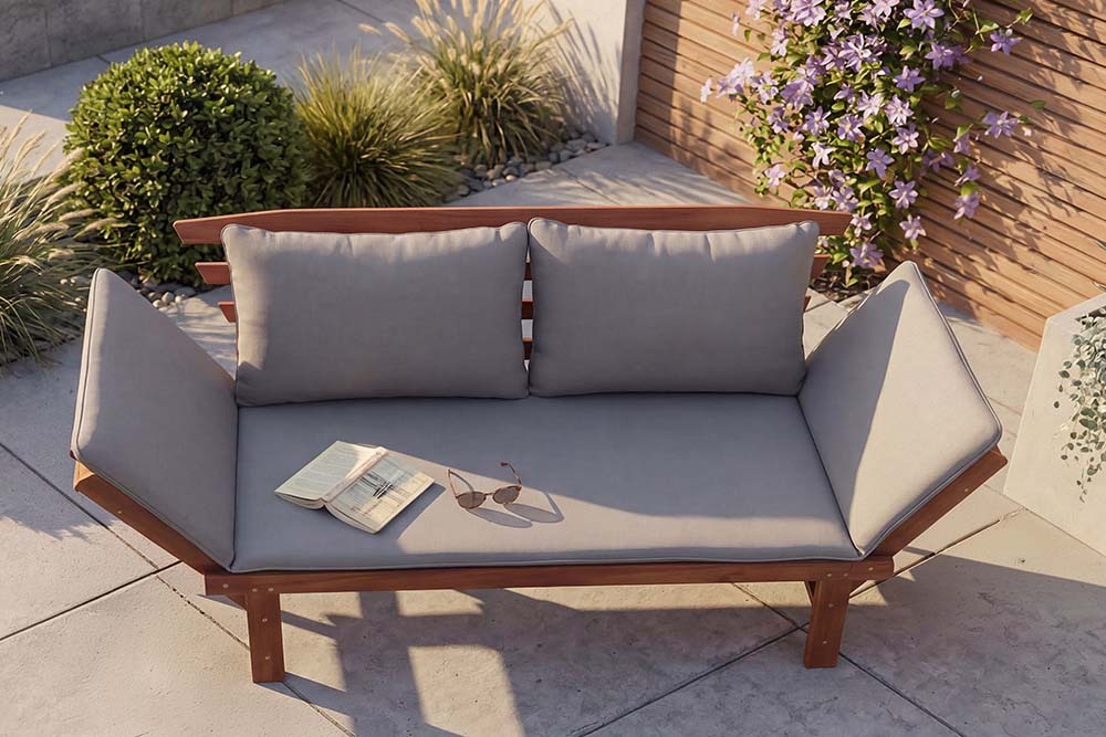 Outdoor Garten Sitzbank MODULAR 200cm natur grau Akazie inkl. Kissen klappbar
