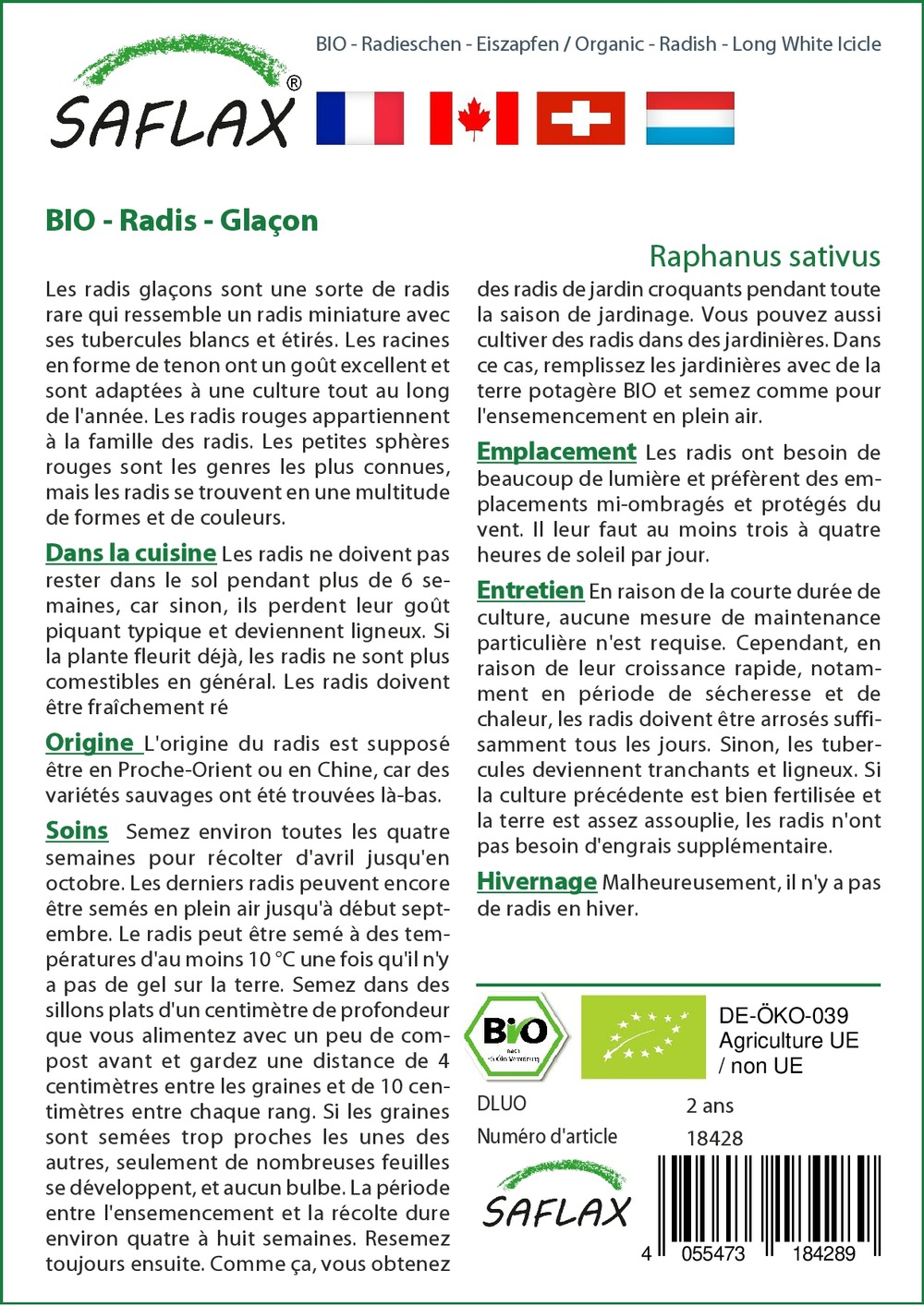 Bio - radis - glaçon - 100 graines - avec substrat - raphanus sativus