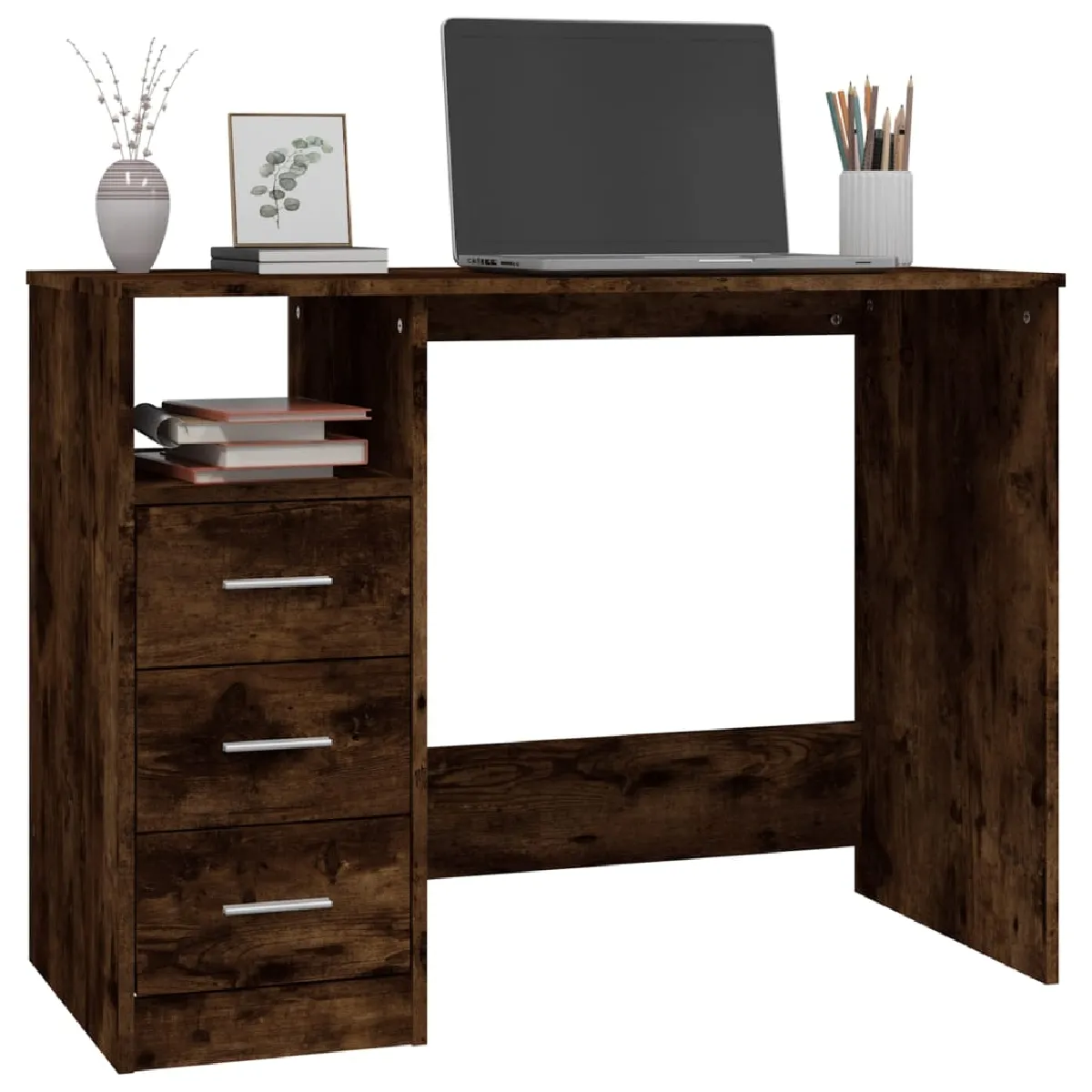 vidaXL Bureau avec tiroirs - Chêne fumé