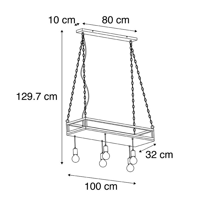 Industriële hanglamp zwart met hout 5-lichts - Shelf