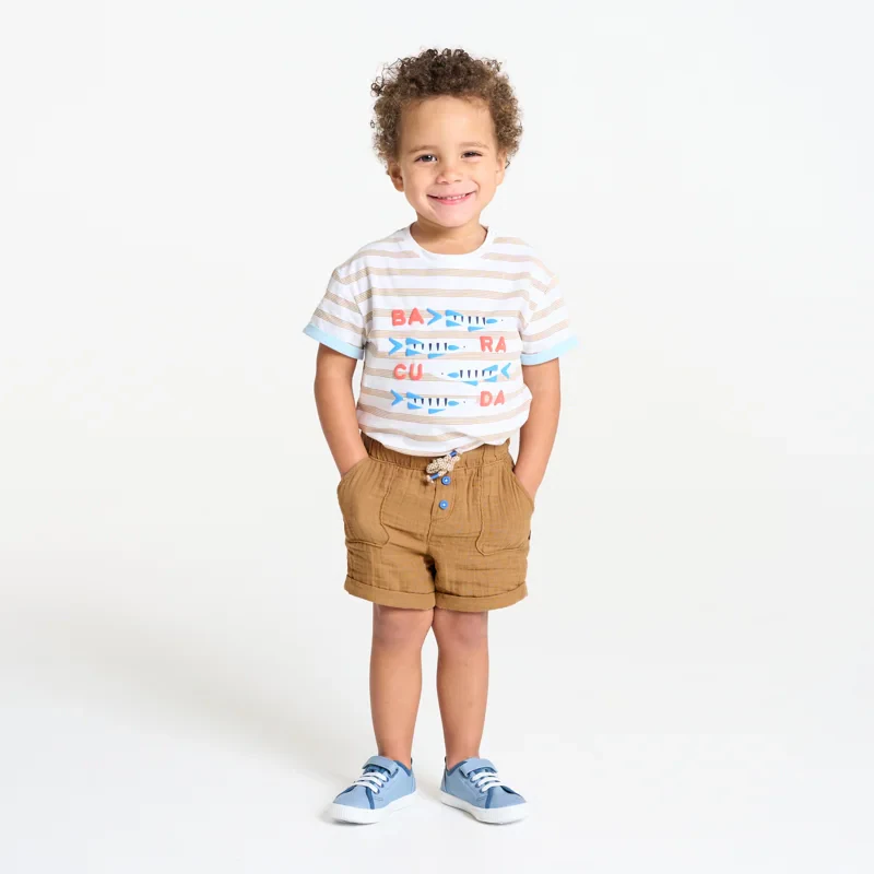 Short coton léger gaufré marron bébé garçon Marron