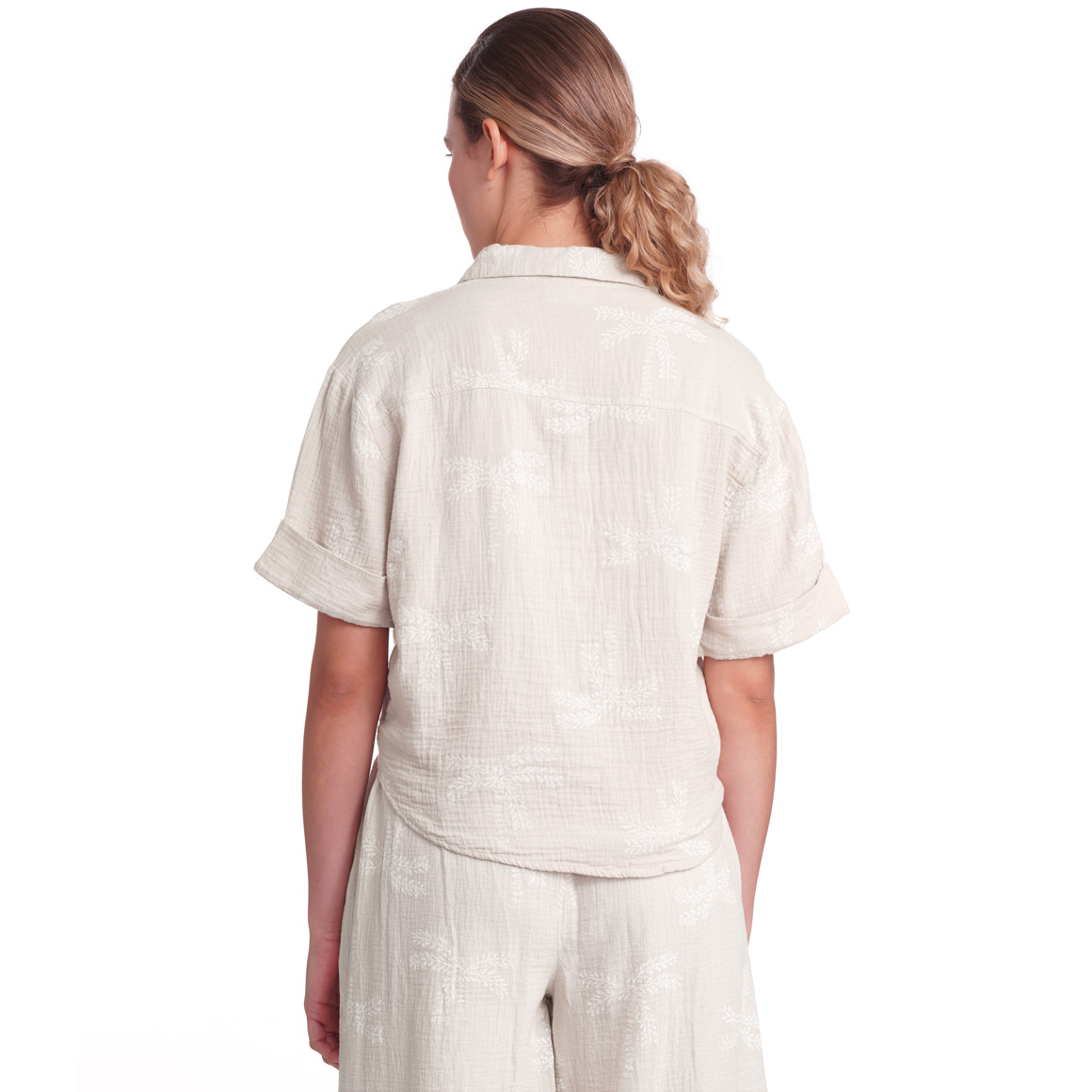 Gina Damen Musselin-Bluse mit Allover-Muster beige