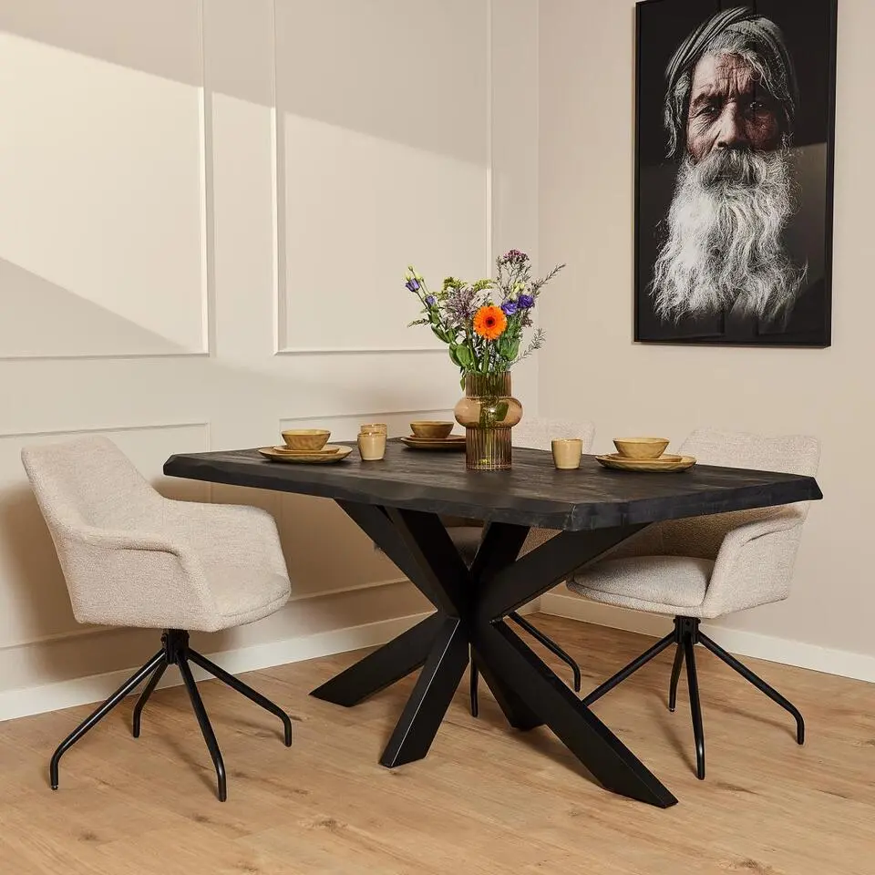 StarFurn - Rechthoekige boomstamtafel Boston - 160 cm - zwart