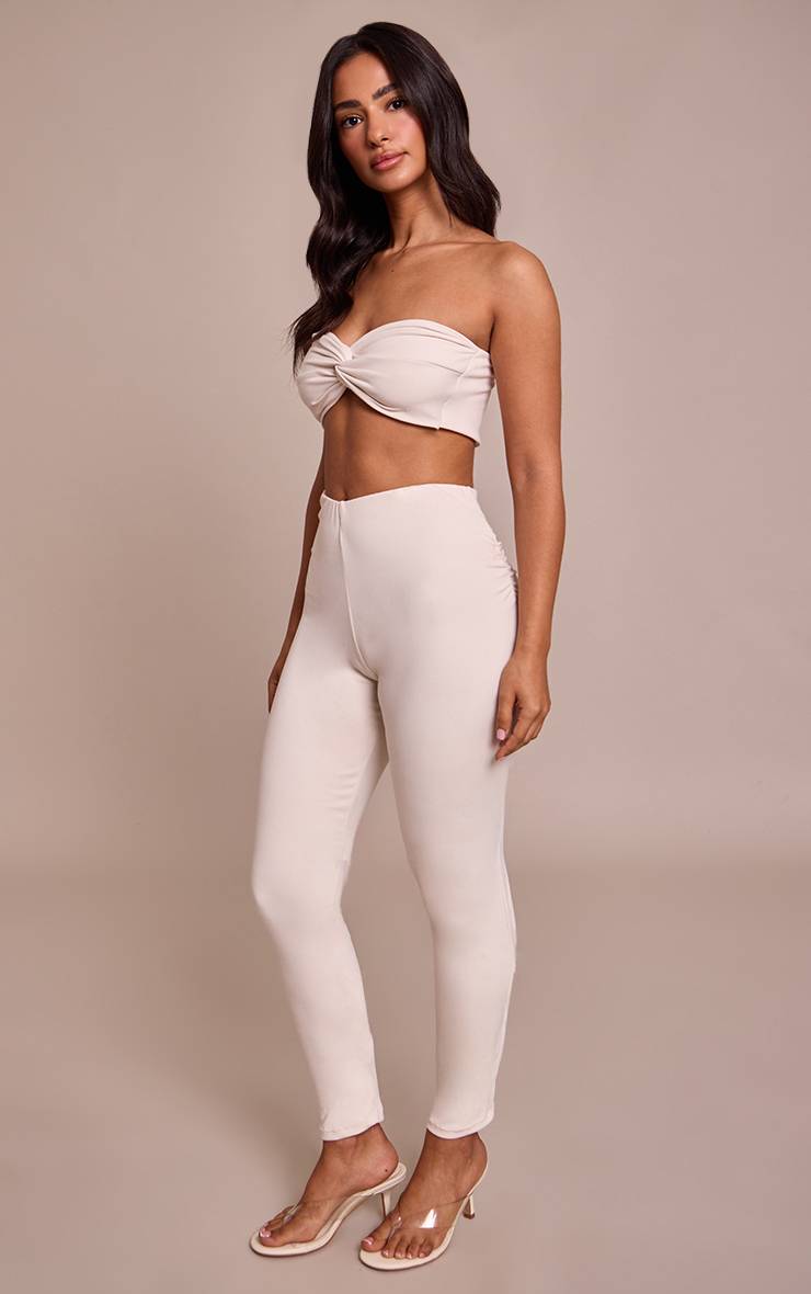 Ecru Legging Froncé Super Doux Petite Taille