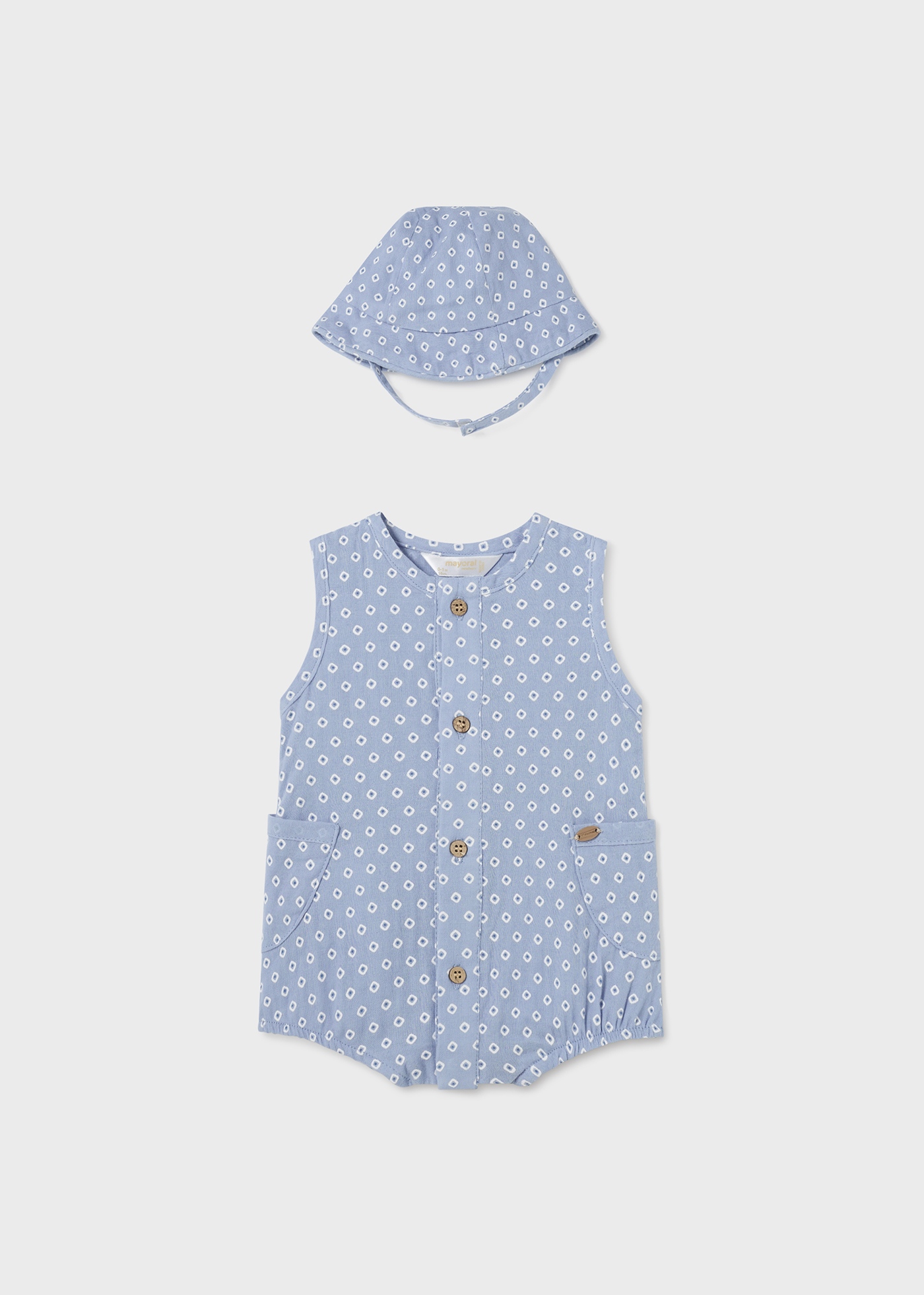 Macacão estampado Better Cotton com chapéu para recém-nascidos, milho