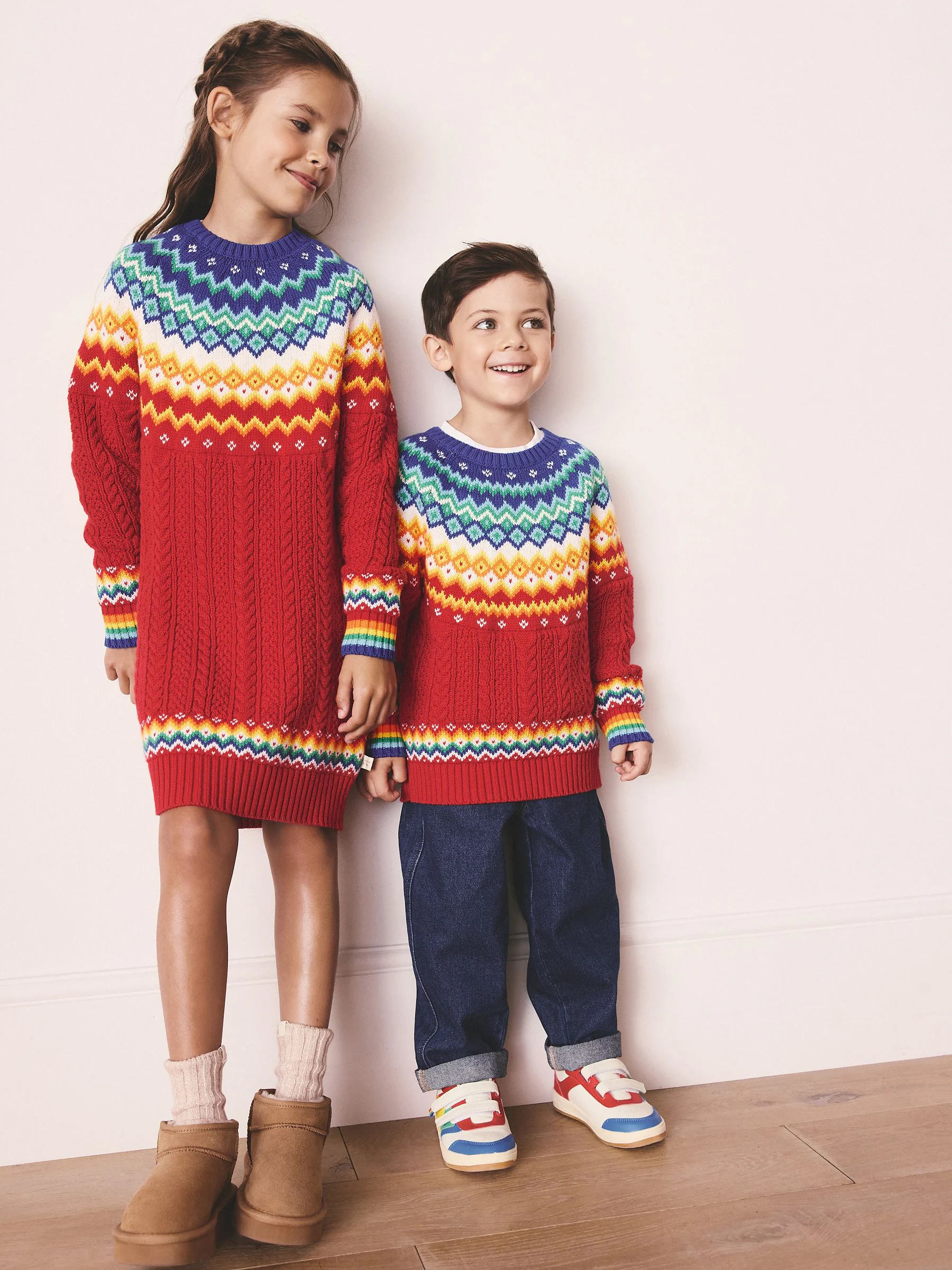Rood - Little Bird by Jools Oliver Heldere Fairisle Gebreide Familie Kerstmis Trui voor Kinderen