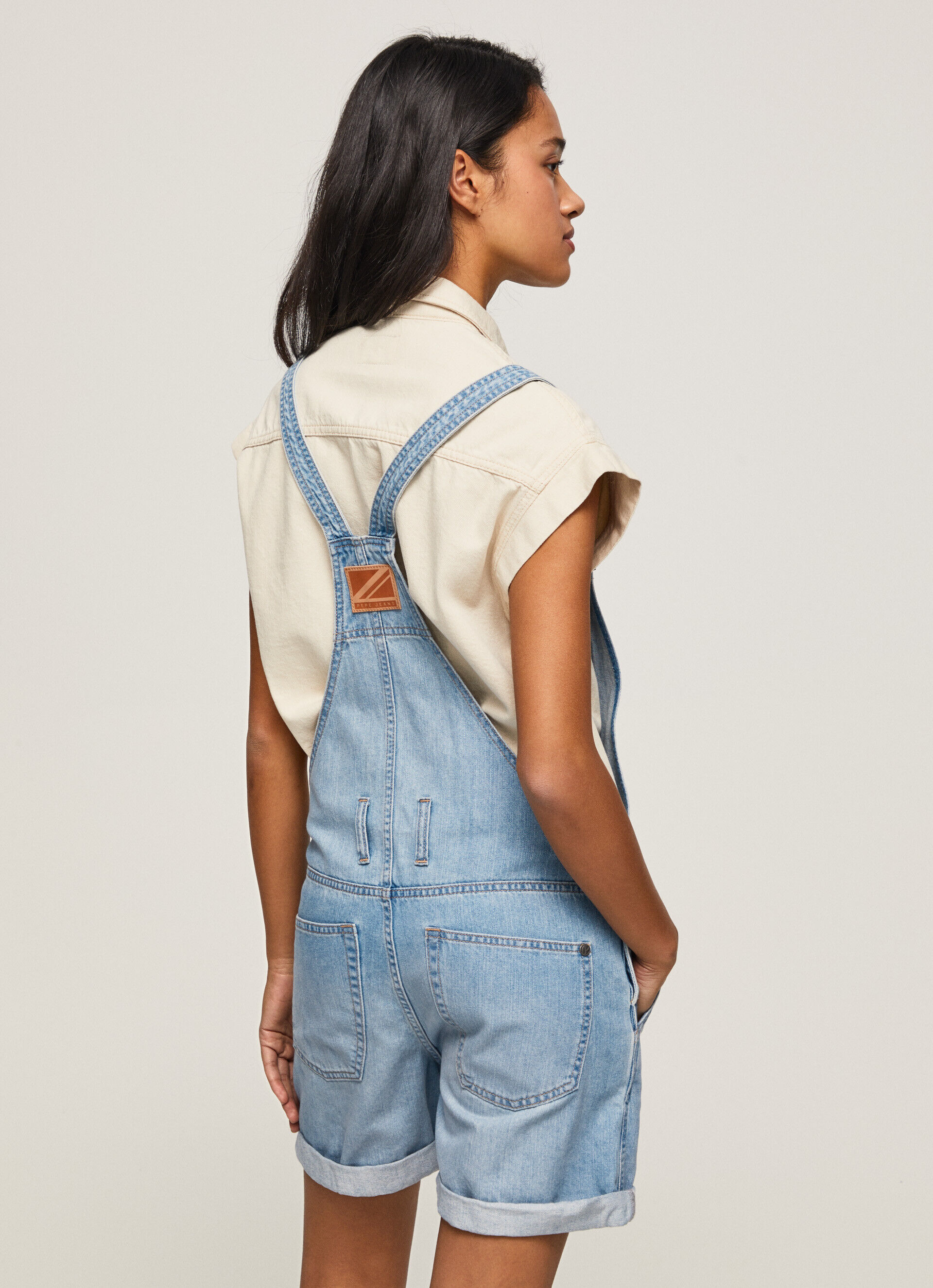 MACACÃO CURTO DE ALGODÃO JEANS - jeans